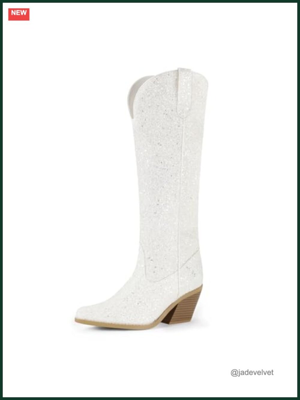 Sparkly Sequin Cowboy Boots for Women Knee High Chunky Block Heel